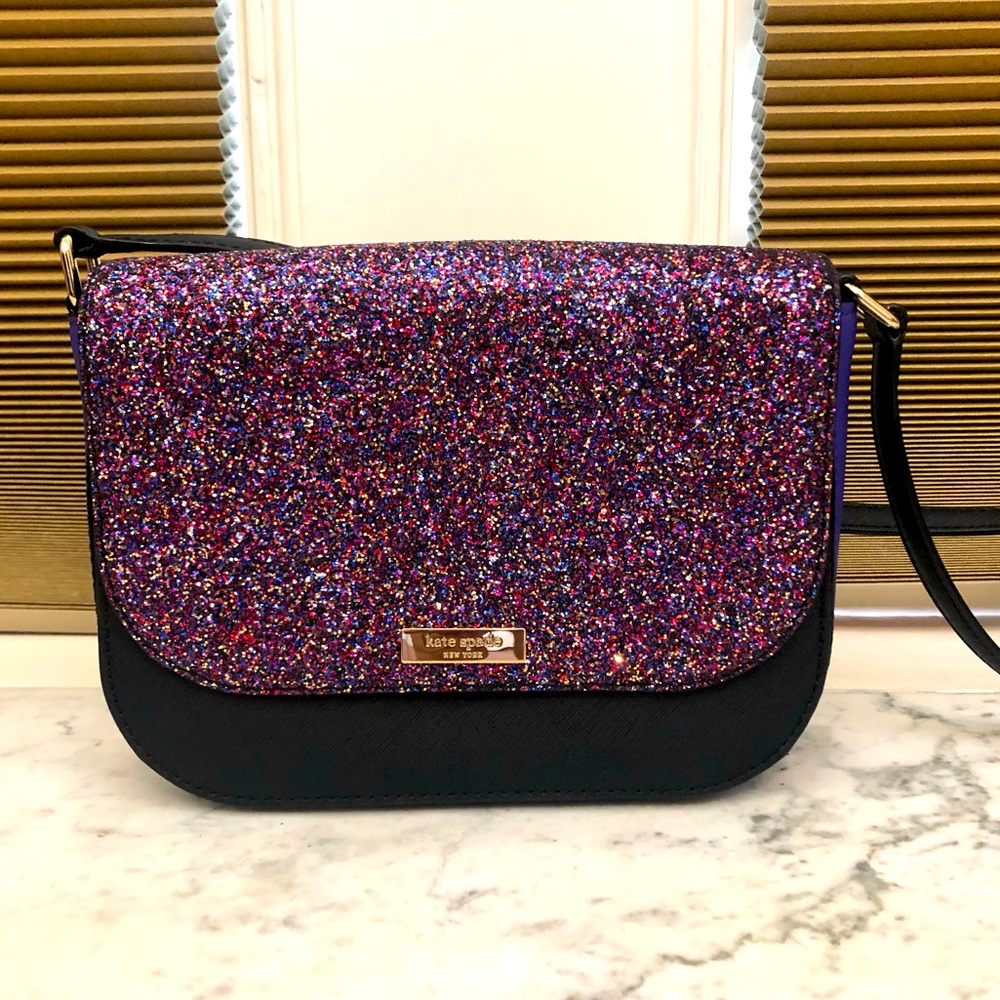Kate Spade Purple and Black Crossbody Bag with Glitter Finish